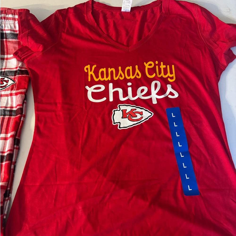 NFL Kansas City Chiefs Red Flannel PJ Set  Ladies Large - Picture 6 of 8